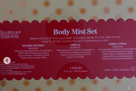 Marina Demme Body Mist Set Golden Coconut, Vanilla, Sweet Citrus 3 Pieces